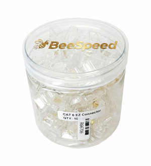 BeeSpeed Cat6 EZ RJ45 Plug 100 Adet | Altın Kaplama Açık Uçlu 8P8C Ethernet Konnektör