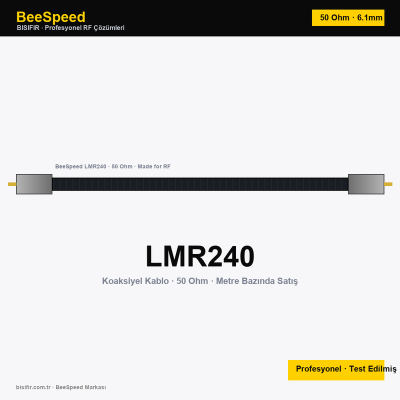 BeeSpeed LMR240 Düşük Kayıplı Koaksiyel Kablo | 50 Ohm 6.1mm WiFi 5G Anten Hattı (Metre)