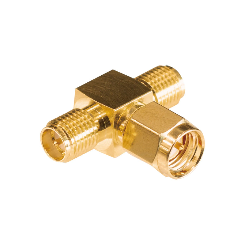 BeeSpeed SMA Erkek RP - Dişi RP - Dişi RP T Konnektör - Gold Plated | 50 Ohm RF Konnektör